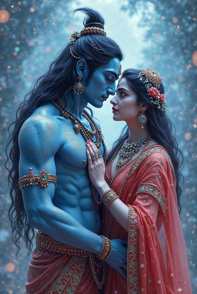 Create realistic lord shiva image with parvati