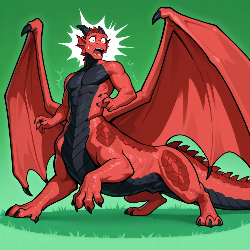 (masterpiece, best quality), best resolution, (4arms:1.2), (3heads:1.2), boy, open mouth showing tongue, long snake tongue, green and red skin, scaly skin, long hydra neck, dragon claws, gigantic multi colored penis with gigantic balls, huge dragon wings, gigantic muscular body, full body.