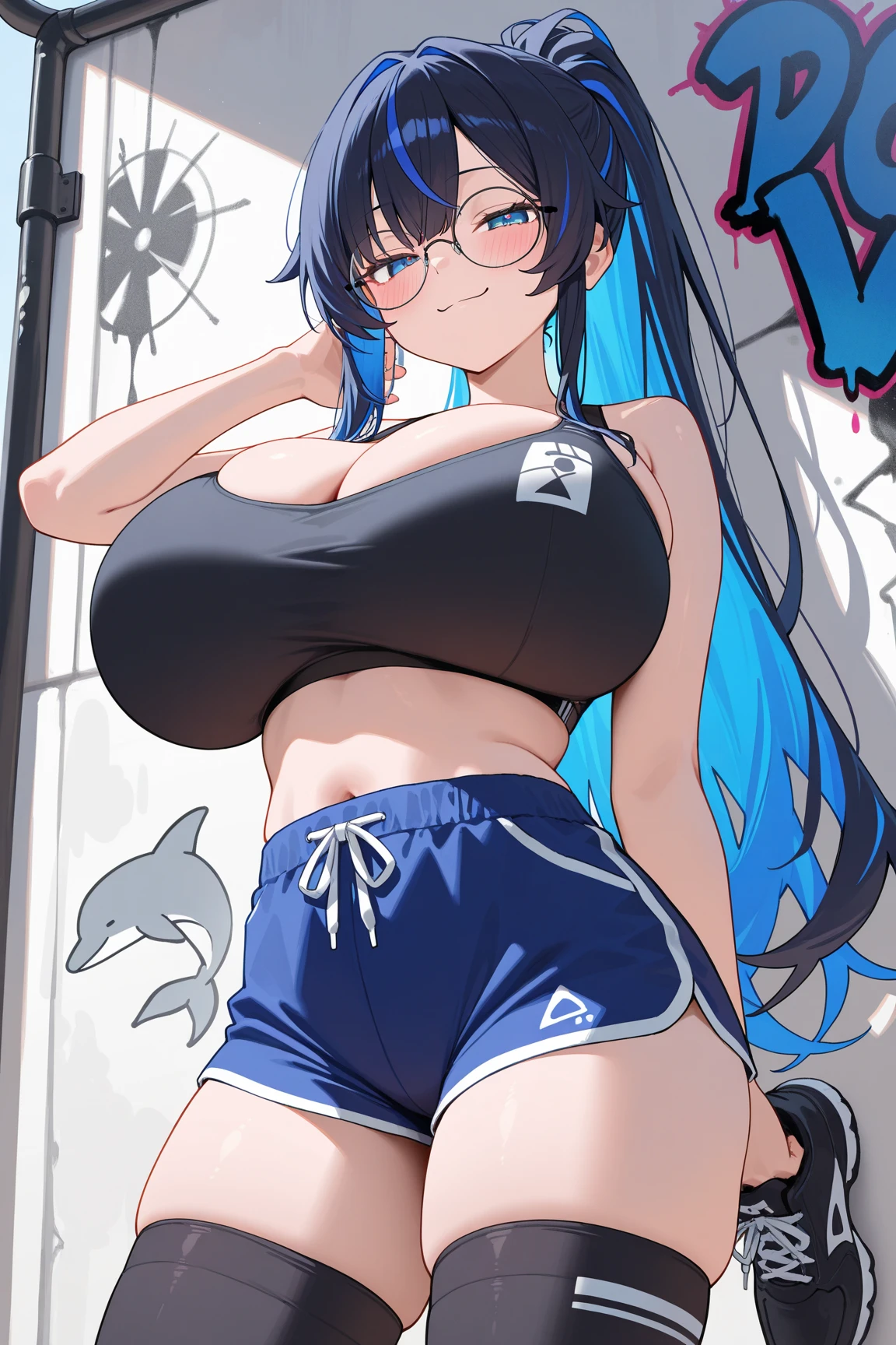 Anime girl with cat ears and headphones, cute,Beautiful girl, Huge breasts