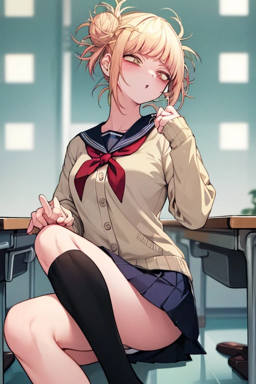 (masterpiece, top quality, best quality, official art, beautiful and aesthetic:1.2), (1girl),upper body, extreme detailed,(fractal art:1.3),colorful,highest detailed, ichikanakano, ichika nakano, short hair, bangs, blue eyes, hair between eyes, pink hair, BREAK skirt, shirt, , white shirt, short sleeves, pleated skirt, shoes, socks, collared shirt, bare foot, detailed feet, toes, feet, sweater, white socks, green skirt, loafers, clothes around waist, BREAK looking at viewer, BREAK indoors, classroom, pov from feet, (masterpiece:1.2), best quality, high resolution, unity 8k wallpaper, (illustration:0.8), (beautiful detailed eyes:1.6), extremely detailed face, perfect lighting, extremely detailed CG, (perfect hands, perfect anatomy),