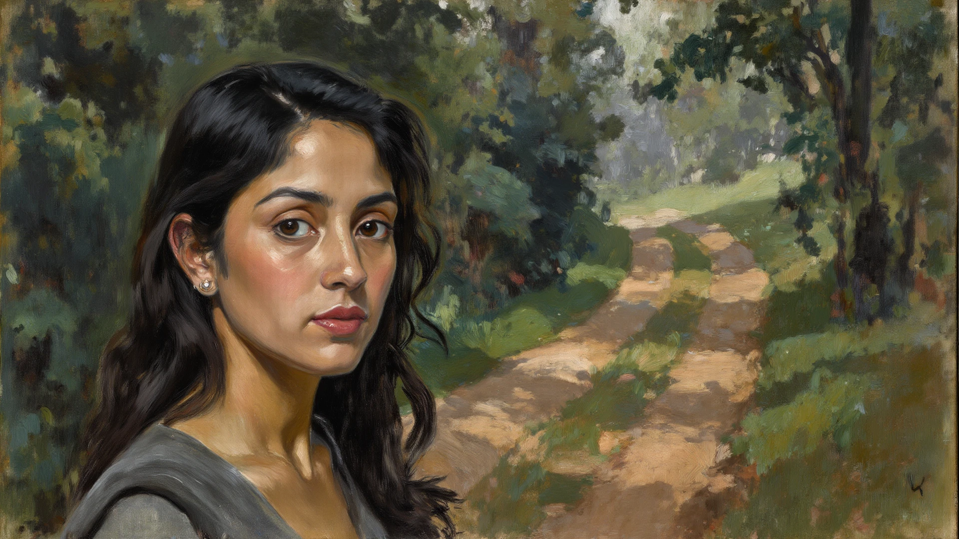 masterpiece, best quality,
oil paint by jean leon, a beautiful brunet woman in a purple loose tank top standing peacefully in a big open home with big windows, hard morning lighting, house with beautiful plants and scenery, and a tiger and waterfall.