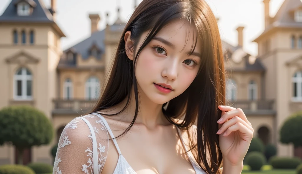 top-quality。8K-Picture。Ultra-high pixel。Rainy night on background。girl with。length hair。Wet in the rain。Wearing a white dress。The style is outstanding。(((huge-breasted:1.8)))。tall、Slender but busty。One piece is also wet in the rain。No umbrella。Pain runs to the chest。Raindrops dripping from hair or clothes。Cloudy look with a slightly disgusted face。The headlights of a car driving on a side street illuminate half of the car body。Trembling fingertips。Walk slowly with dull eyes。Perfect representation of overall nuances。Autumn leaves are starting to darken。Lonely night。A little more close-up。