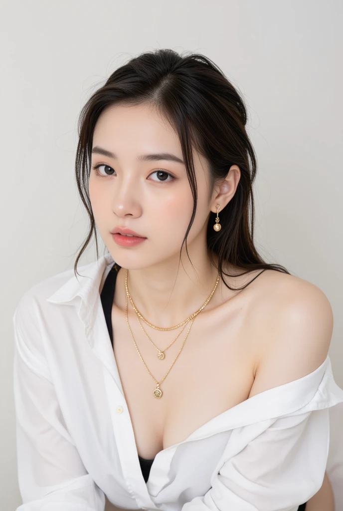 (1 girl:1.3), Alone, (very detailed face) full body masterpiece, Ultra realistic, 16K, Dreamy atmosphere, r3b3cc4 young, Sensual (Erotic), 1 girl (cute young) alone, delicate (seductive) female face, silky realistic hair, looking at viewer, (hentai) Sakuragi Otome (otome dori), pale-brown and golden hair (gradient colors) , simple unfocused background, bedroom background, jewelry, earrings, necklace, young beauty, portrait, hoop earrings, realistic, soft lighting, slender hot body , photorealistic, detailed clear eyes, extremely erotic, delicate feminine, muscular female body, large natural breasts, belly hot, narrow waist, proportionally big hips, thick legs, beautiful, nude (porn), different sensual positions, raw, analog, sharp focus, 8K, high definition, dslr, high quality, Fujifilm XT3, Film grain, award winning, highly detailed skin artwork, realistic skin details, visible pores, clear focus, volumetric fog, 8k hd, dslr, high quality, Film grain, light skin, photographic realism , lomography 