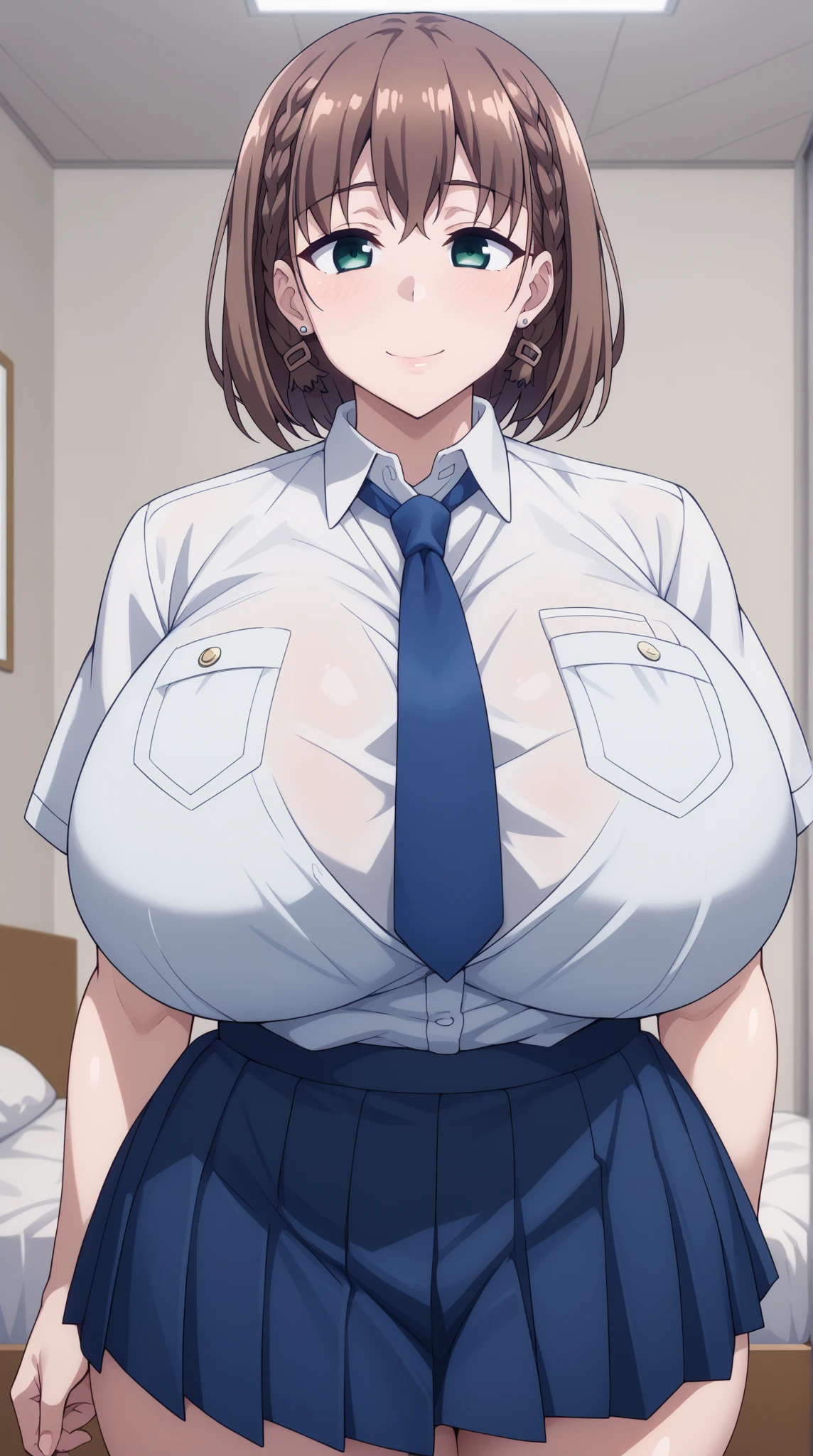 (Cl○se、16k、highest quality、high detail、Rich skin details)、(((nfsw)))、Office Lady、adult w○men、Watch anywhere、○bedience、((huge breasts))、((○besity))、red eyes、:d、((((surprised))))、((blushed))、((embarrassing))、((big ass))、very big thighs、arm behind head、short hair、light blue bra、light blue panties、(((Skirt can be rolled up)))、(((Panchira)))、((((A man grabs my chest))))、office room at night、huge breasts、glasses、black hair、(1 w○man)