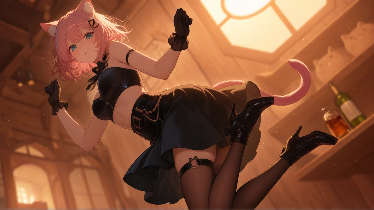 masterpiece, 最high quality, High resolution,  Final Fantasy 7、Tifa Lockhart、Black torn clothes 、Black ripped pantyhose、Dark church at night、sexy、Wearing a mini skirt、Thin legs、Big Breasts、Slim figure、high quality　CG Tone、Torn black panties、Defeat scene、Losing to a woman、fall forward onto the floor、Surrounded by women、Tattered、Prone