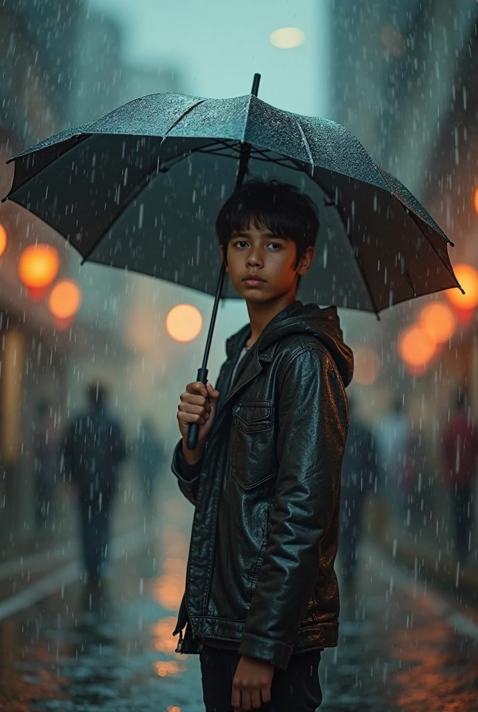 Boy in the newyork , rain ,8k ,microdetail