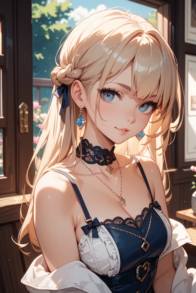 Best quality, masterpiece, high resolution, 1girl, porcelain dress, hair accessories, necklace, jewelry, beautiful face, on the body, Tyndall effect, realistic, dark studio, edge lighting, two-tone lighting, (high detail skin: 1.2), 8k UHD, dslr, soft light, high quality, volumetric light, candid, photo, high resolution, 4k, 8k, background blur,