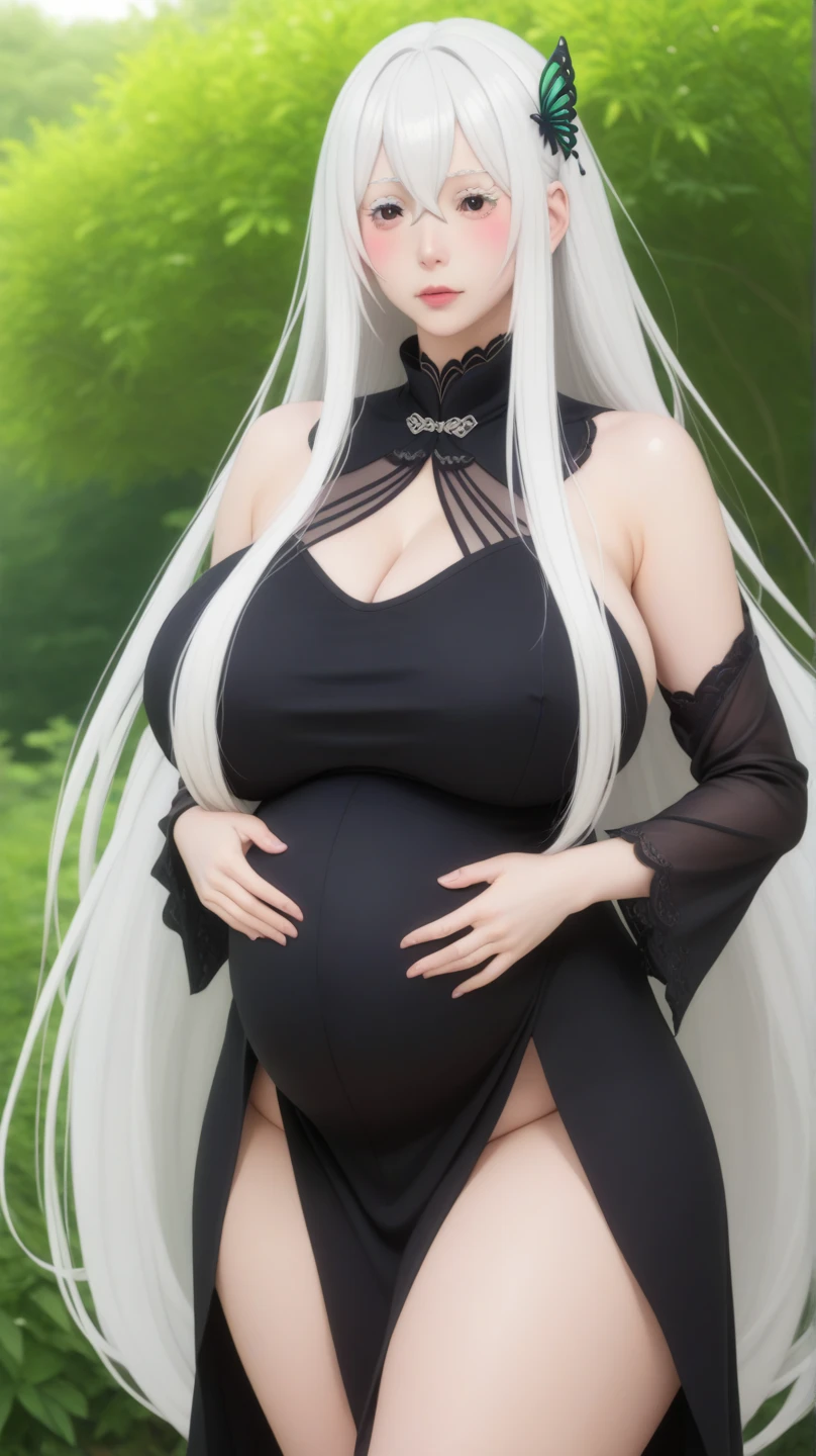 a cartoon picture of a woman with long white hair and bunny ears, anime monster girl, anime character; full body art, 18 year girl big pregnant, anime woman fullbody art, holy cyborg necromancer girl, biomechanical oppai, white haired deity, tifa lockhart with white hair, humanoid form, female humanoid creature, silver eyes full body, female anime character