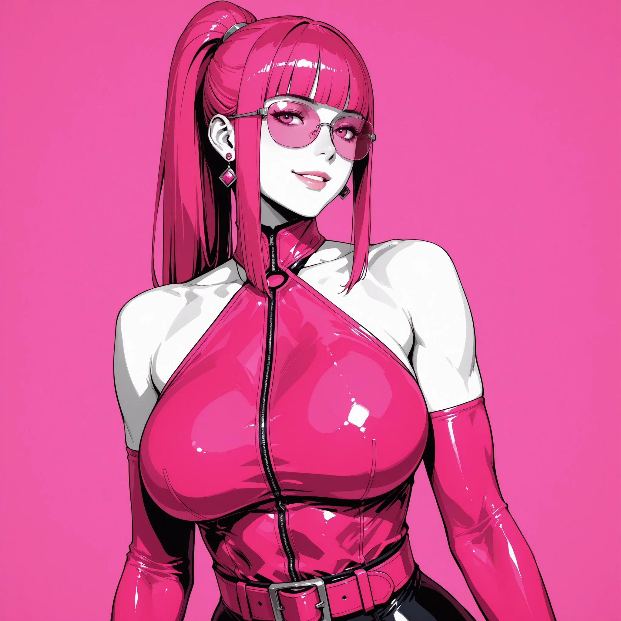 a cartoon picture of a woman in a pink outfit, succubus in tight short dress, oppai cyberpunk, anya from spy x family, cushart krenz key art feminine, slick pink armor, tracer in a skintight dress, persona 5 art style wlop, rossdraws cartoon vibrant, cyberpunk femme fatale, seductive anime girl, d. va from overwatch
