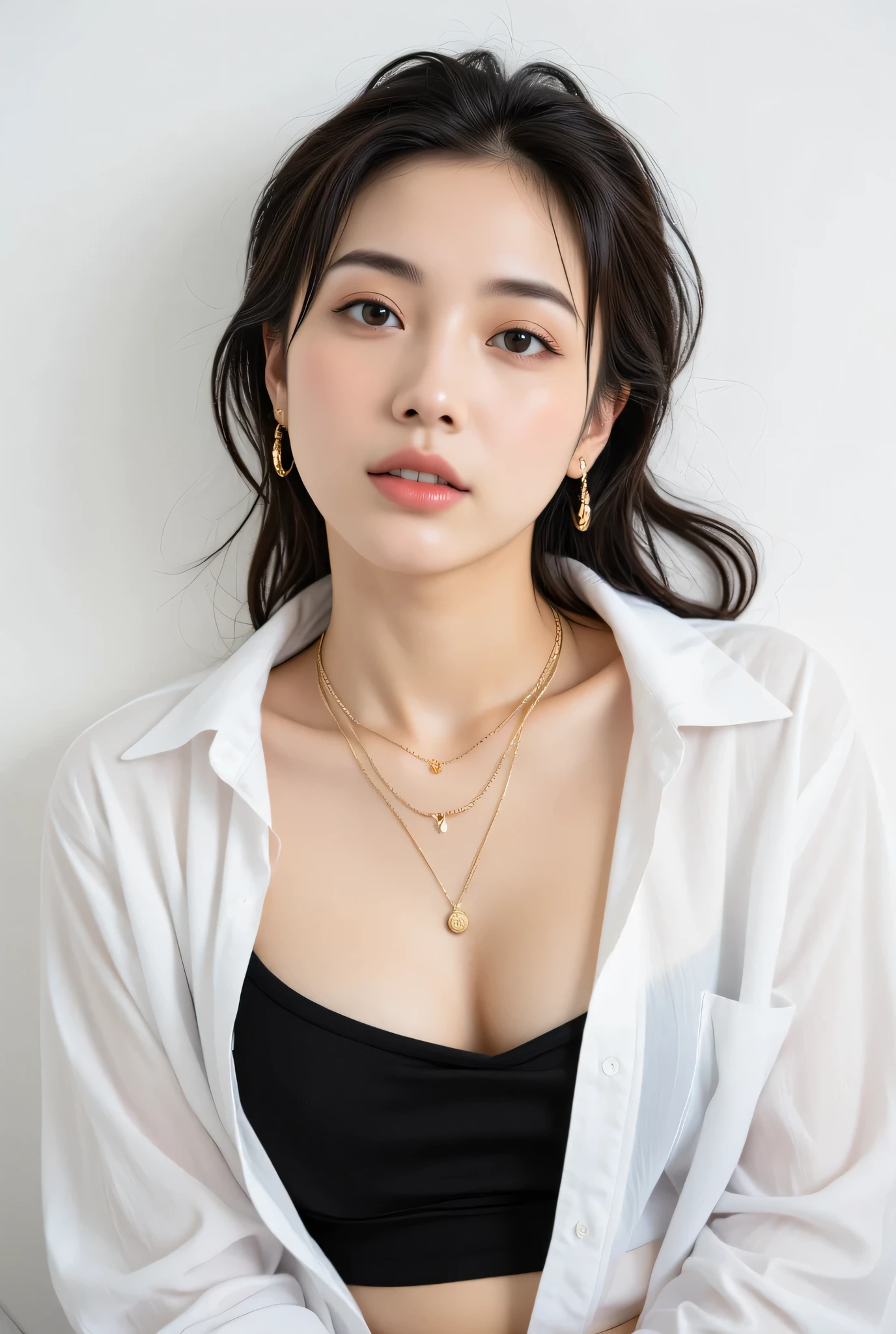 (Photorealistic, 32k, RAW photo, best quality:1.4), (masterpiece:1.3), (ultra high resolution, ultra realistic, highly detailed, golden ratio, ultra detailed), 1 beautiful woman, natural makeup, intricate cloth texture, finely detailed hair texture, beautiful full-body, perfect female form, anatomically accurate, highly detailed face and skin, (elegant hands), (realistic skin), (beautiful pale skin:1.1), (upper body, extreme close-up:1.8), (Oversized Breasts, generous cleavage1.3), (Wearing white Slip Dress:1.5), (Earrings, Pendant),
BREAK,
realistic eyes, captivating detailed eyes, symmetric eyes, light brown eyes, double eyelids, thin eyebrows, (glossy lips:1.4), (face waiting for kiss, blush:1.3),
BREAK,
((short bob cut, dark brown hair, bangs:1.2)), (Moonlit night, terrace:1.3)