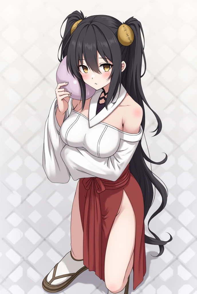 Girl with cat ears (cat ears), long brown hair, green eyes, height 172cm, fair skin, white dress, Japanese clothing, high heels