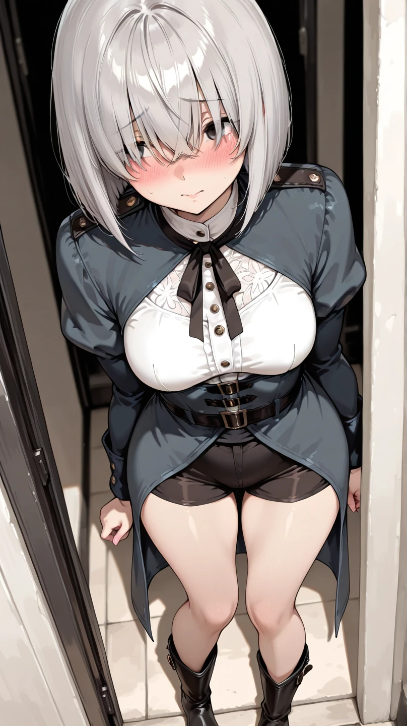 score_9, score_8_up, source_アニメ,Big Breasts,kiwi-default,purple eyes,empty eyes,grey hair,,stockings,High leg,latex,tie,garter belt,Reverse Bunny Suit,bikini,High heels,Heavy breathing,gloves,Wet and see-through,Areola,Pussy juice,Plump,front view,Riding