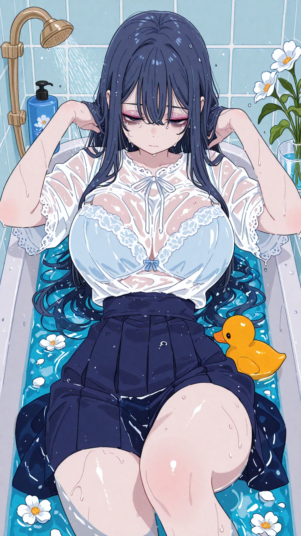 (best quality,4k,8k,highres,masterpiece:1.2),ultra-detailed,beautiful detailed eyes,beautiful detailed lips,extremely detailed eyes and face,long eyelashes,1female digital art,anime,wet,wet white polo shirt,lake,beautiful lake,panties