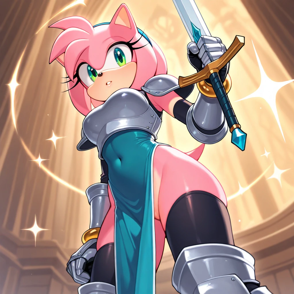 (masterpiece, best quality:1.3), (extremely high detailed, intricate:0.8), 8k, HDR, wallpaper, cinematic lighting, 1_female, amy rose, (universe),(holding sword:1.3), glowing, armor, glowing eyes, mecha, ((large angelic wings)), perfect body, (cleavage), perfect lighting, perfect shading, subsurface scattering, (mature adult:1.35), (dark background, simple background:1.37),