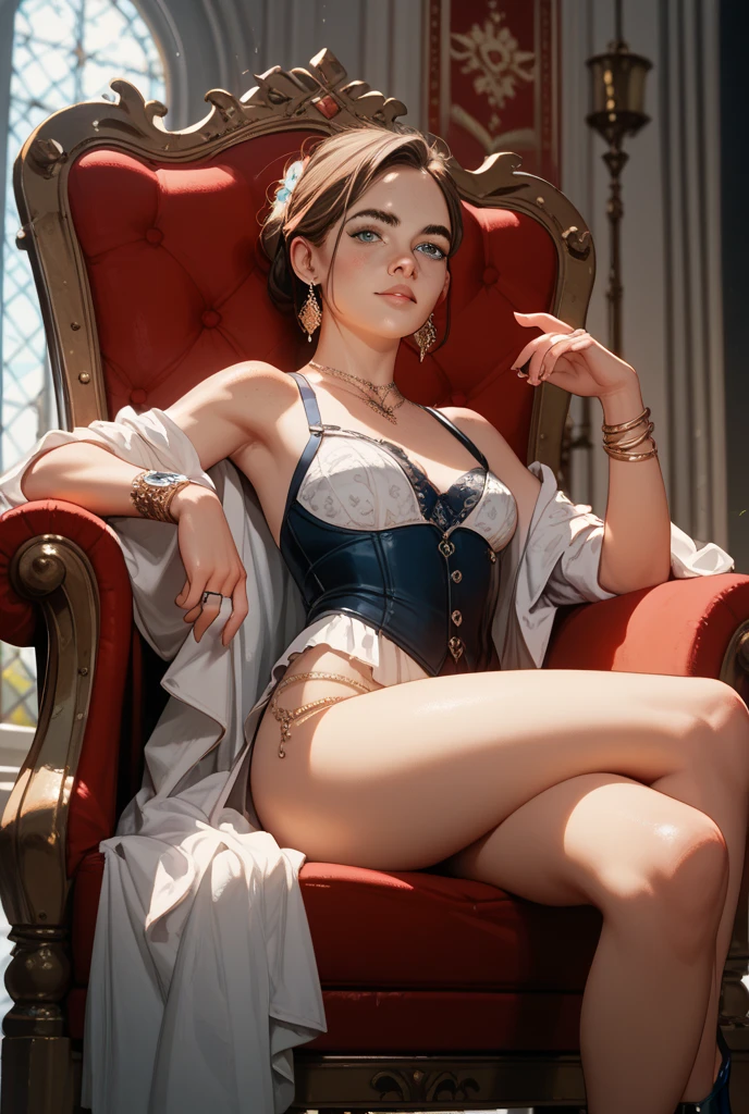 Emma Watson exuberant, big body, full breasts, cinematic lighting, depth of field, bokeh, realism, photorealistic, hyperrealism, professional photography, uhd, dslr, hdr, legs wide open, --auto --s2