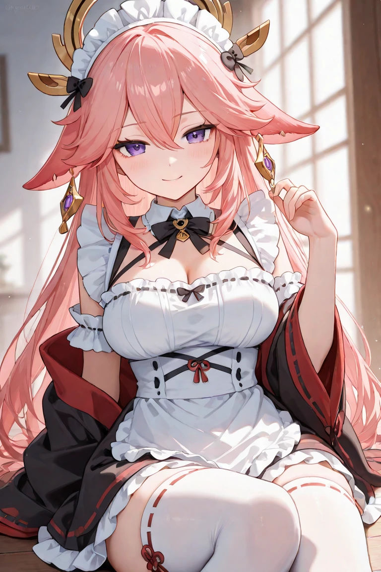 One girl， （Urzan-6500：0.7）， K-Pop Idols， yae miko， ， Exposed bare shoulders， Pink Hair， Long white hair， Japanese clothing， The best quality at its best， （da pintura：1.5）， （hair ornaments：1.35）， gem， Purple eyes， 耳Nipple Ring， Huge cleavage， Depth of written boundary， Detailed face， Face Focus， ribbon_trim， （View your viewers：1.25）， Non-traditional Shrine Maiden， Glossy Skin， Long sleeves， Thick lips， Game CG， （Blur the background：1.2）， Sit， Upper body，  whole body、Put your head on the urinal，Yogurt all over、whole bodyが濡れている、One girll, , Obscene, Pee, Urine，garbage,masterpiece, Highest quality, Very detailedな,Knee-high socks、Long white elbow gloves Black calf socks、Open your thighs wide to the left and right､地面にSquat、Showing your crotch to the audience, ((、Squat, Spread your legs:1.3, Flat lighting、Elevation、Sexy pose、Highest quality、Complex、Surreal、perspective, Very detailed, Detailed Background, shape、1 Girl、alone、Big Breasts、A light smile, Embarrassing, blush,