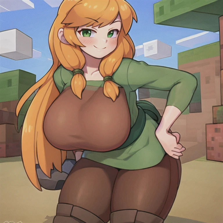 ((High Detail, best quality, 4K, masterpiece, HD:1.3)), ((best quality)), (((HD))), (((8k))), (超DH), (ultra HD),minecraft Jenny Belle black sports top jeans Super huge big breasts breast enlargement sexy village