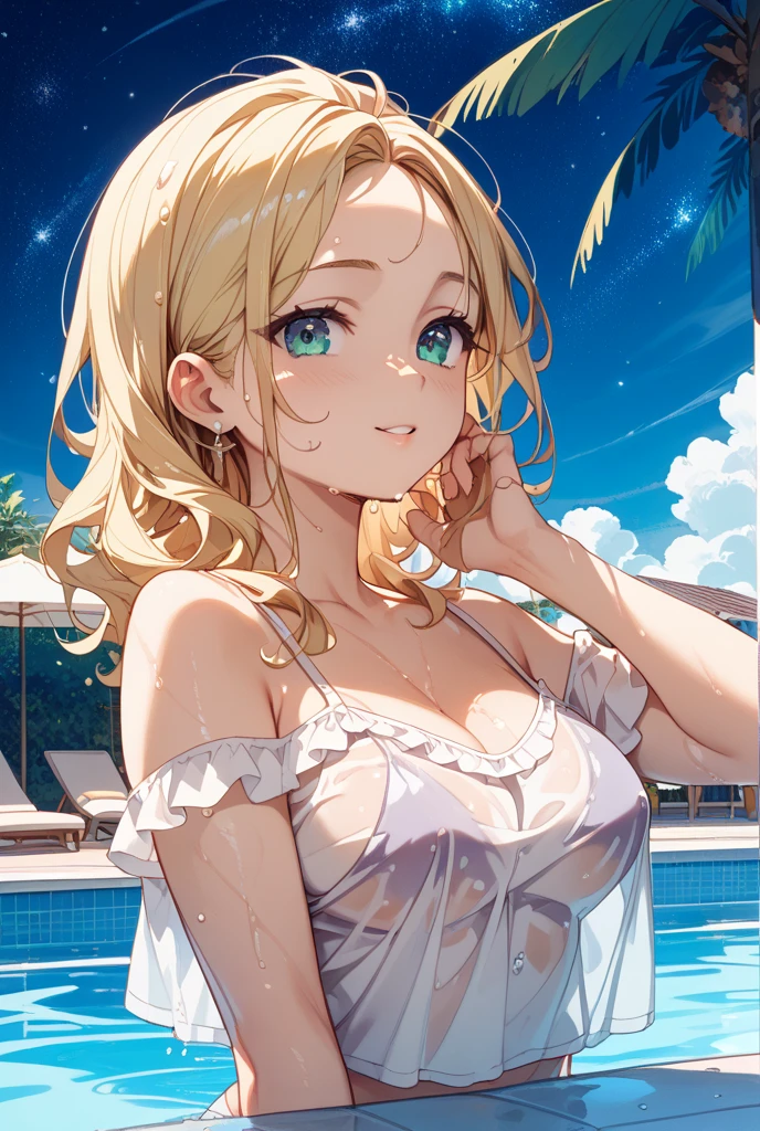 Idol Sculpture,(夜のcamp、River bank、fire Fly),Marshmallow Body,A cream that flows smoothly onto the skin,Lots of cream on my chest,Oblate-like clothing,Only short sleeves with less fabric、Wet, See-through clothing,Super cute, The sexiest lingerie you can see through water、#quality(8k,非常に精細なwallpaper, masterpiece,High resolution,top-quality,top-quality real texture skin,Surreal,Increase the resolution,最高quality,Very detailed,wallpaper,Cinematic,Golden Ratio), break ,#(girl、Too much exposure、Half naked、Bold sexy pose),1人のgirl(whole body),background(summer night、fire Fly、river、camp ),From here