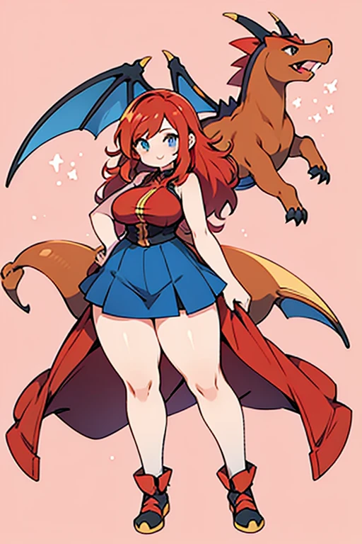 from front, standing (mink_\(dragon_half\)) wearing bikini armor, full body shot, long large red hair, red eyes, hands on hips, soft smile, dragon horns, dragon tail, dragon wings, knee boots, elbow gloves, bare shoulders, <lora:mink:1>, scene is forest, masterpiece, best quality, looking at the camera, painting