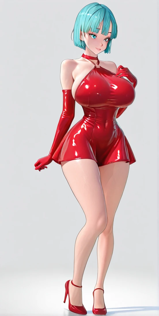 blonde hair woman wearing ankle strap platform high heels, while wearing pantyhose and short red tight dress, with big thighs and big bust, with small waist, super realistic and photo realistic, 85mm lens, full body, contrast with the light, (((extremely detailed))),((best quality)),((ultra detailed)),(an extremely delicate and beautiful),RAW photo,8k uhd,full body