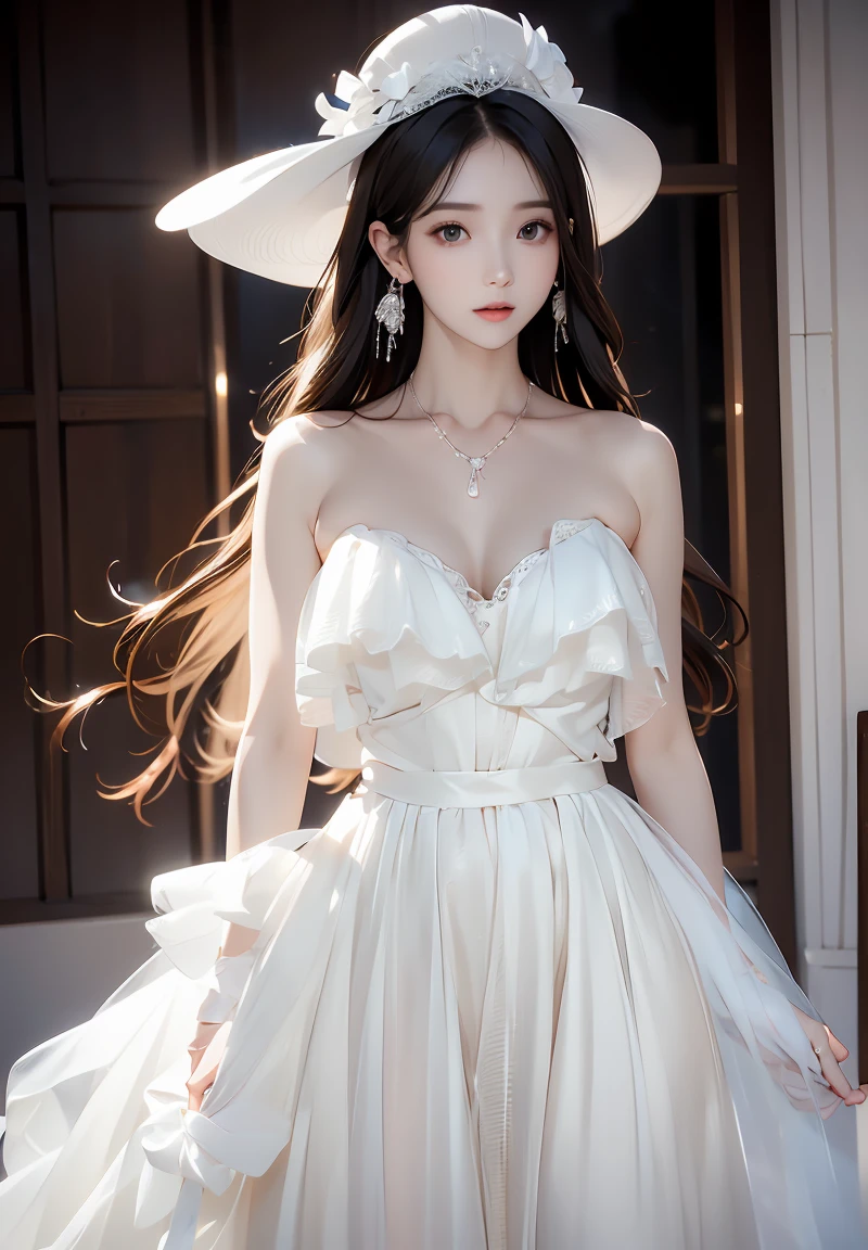 ((masterpiece))((8k resolution)) Under the moonlight、A beautiful woman in her twenties who looks like a fairy wearing a white off-the-shoulder short dress、 Skin as clear as porcelain、Beautiful Legs Pantyhose、Brown hair as smooth as a waterfall、 ((bangs) )、((Viewer Perspective))、(透明感と艶のあるlightgrey pantyhose)、 (All-through pantyhose for Race Queens),、Her face is a fairy of the sky,、Crescent-shaped eyebrows and black eyes、double eyelid、Her eyes are starry and clear and intelligent.、lightgrey pantyhose、 In this transparent space, she seems like she is not of this world.、Her beautiful face is somehow sad、It speaks of thousands of years of solitude.、 The moonlight falls on her body、 A mysterious beauty, as if wrapped in a veil of light、 彼女の美しさはpeople々Captivate、 people々I can't help but want to take a closer look.、Like a goddess in the palace of the moon、Fantastic scenery