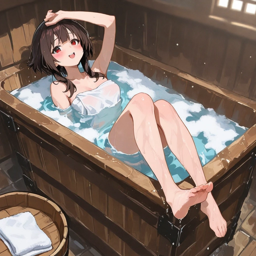 ((Best quality, 8k, Masterpiece :1.3)), 1girl, korean, Pretty woman with emphasizing feminine abs :1.3, Huge breasts :1.2, (Bathtub, Wet outfit :1.1), Ultra-detailed face, Highly detailed lips, Detailed eyes, Double eyelid