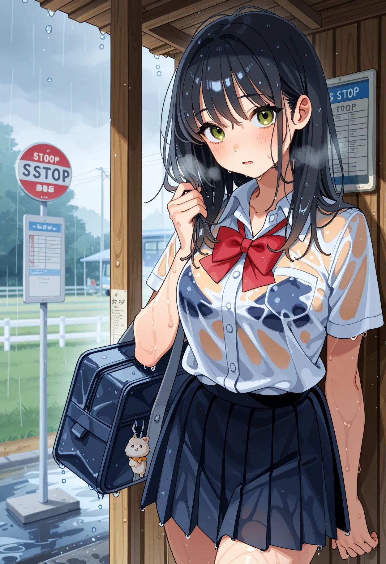 ((best quality)), ((masterpiece)), (detailed), 1girl, sexly((best quality)), ((masterpiece)), (detailed), 1girl, sexly((Highest quality)), ((masterpiece)), (detailed), One girl, whole body、Sexy expensive body, expensive, Long legs, mature female, mature, Adult, It is_nagatoro_main, nagatoro hayase, One girl, blush, alone, White polo shirt、 Black Hair, bag, Brown eyes, hair ornaments, View your viewers, Hair Clip, Outdoor, Backpack, smile, Long Hair, White shirt, Dark skinned women, Dark Skin, , bangs, Day, skirt, Collared shirt, clavicle, Ear Clip, Rolled up my sleeves, Mouth closed, wood, asymmetrical bangs, Upper Body