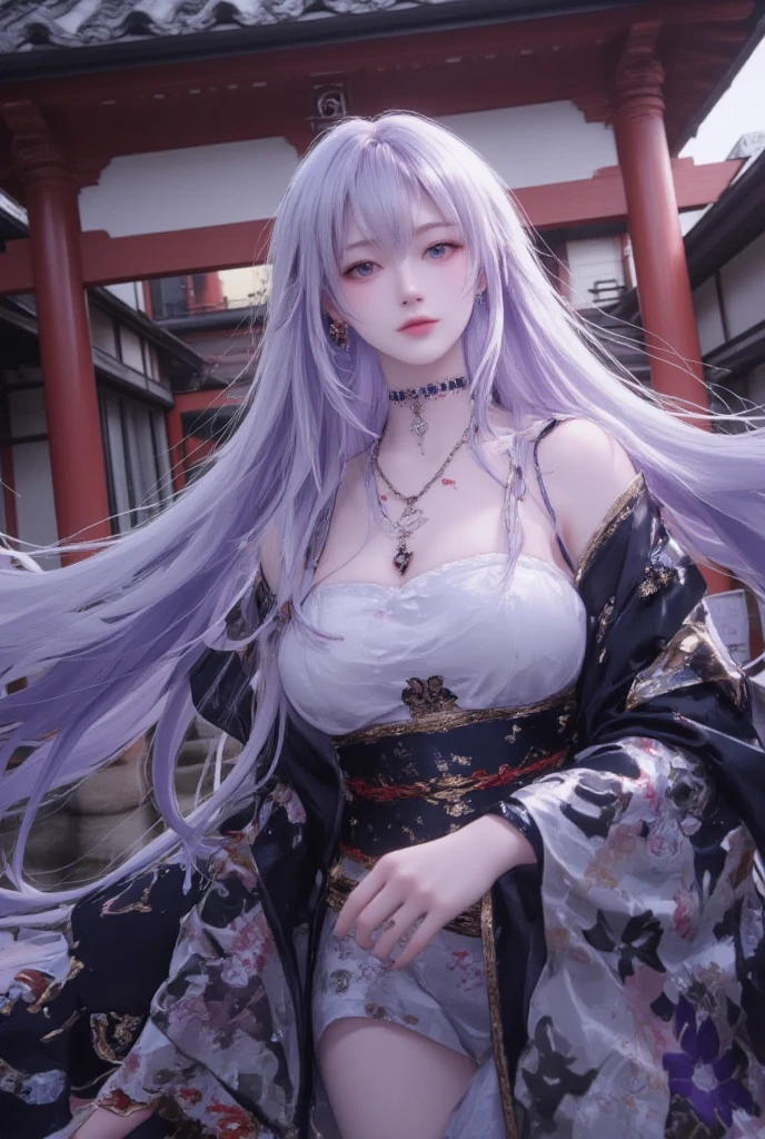 (logo、masterpiece、8k、table top、RAW photo、wonderful、最high quality、Photorealistic and hvery detailed CG integrated 8k wallpaper、high quality、very detailed、narrative poem、particle effects、dynamic effects、Depth of the bounds written、cinematic light、Lens flare、ray tracing)、fantasy、 (1 beautiful woman、white kimono、white long dress、light purple hair、beautiful face、real face、beautiful detail eyes、beautiful skin、woman dancing gracefully:1.7、woman dancing gracefully:1.7)、Hair flutters in Wind、hair bounces、髪がWindで踊る、hair jump、night、Wind、darkness、grassland、vast land、Spectacular view、美しい自然のWind景、night空、Wind、Cherry tree、Cherry blossom petals are dancing、SakuraFubuki、Falling petals