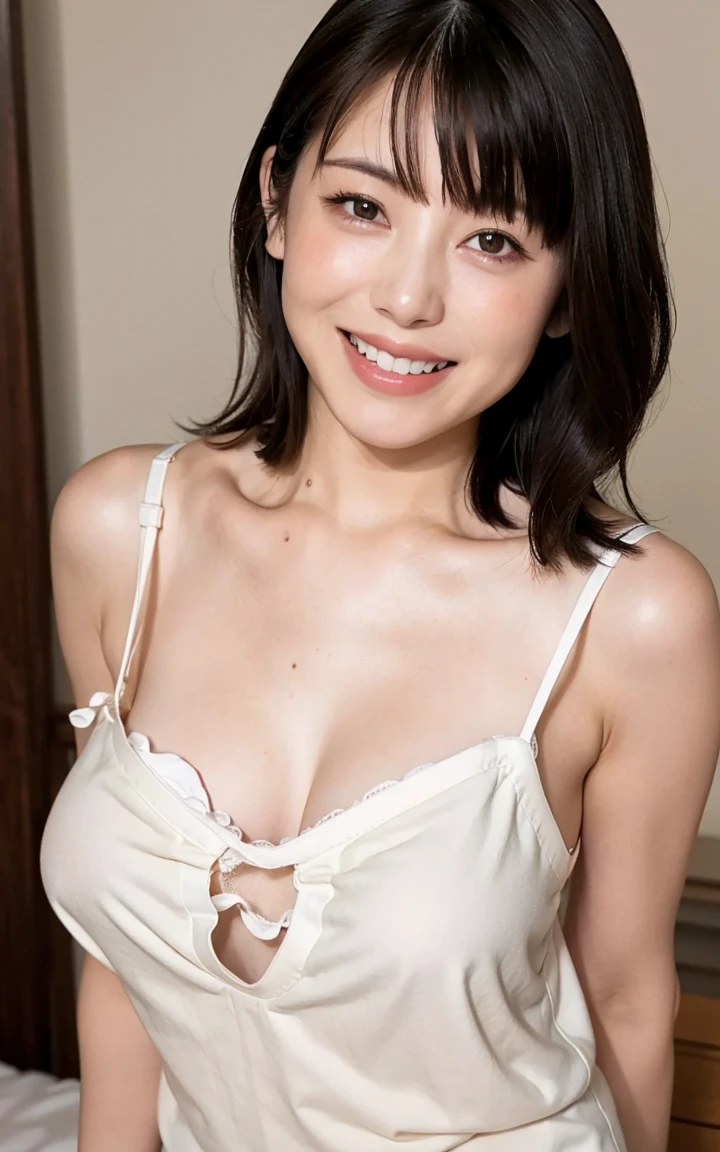 (masterpiece)、(Highest quality:1.5)、(Photorealistic:1.2)、(Surreal), (High resolution), (Realistic), (Post-processing),(Sharp focus), Sharp focus:1.2,Backlight, (Improvement of quality:1.4), (Narrow waist)、Big Ass、((Perfectly detailed five-fingered hands)),(Anatomically correct body)、((1 female:1.4))、Japanese、Realistic Skin、(Small chest:1.4)、Bust size is A cup、Pretty woman with perfect figure:1.4,(from the front:1.5), (Enhances the beauty of skin texture:1.1),No makeup、美しいBlack Hair、The best smile、Natural color lip、(Small Mouth:1.4)、The mouth is not open、Thick lips、(Oval Face)、Even bangs、Hide eyebrows with bangs、((33-year-old woman))、Bob Hair、Hair blowing in the wind, (Black Hair, Iris, Watery eyes, Shining Eyes, Bob Cut Hair, Small earrings,), Hair behind the ear、No makeup、(Drooping eyes)、(((One lovely woman)),((A big friendly smile)),(( Small breasts,Small breastsの谷間)),((((Plump Cheeks)))),((whole body:1.5)),very cute,(Baby Face),高級restaurantで、full-course dinner、Wine Party、Bright image、The beauty of wine, Beautiful Face, red wine 、Appetizers、Italian food、Wine bottle、Champagne、sparkling wine、(slimな顔), (The body is slim),restaurant, White wine, slim, wine glass, 中央に置かれたwine glass, Beautiful fine grain, Depth f/2,saturation, High Contrast, Strong light and shadow,Moist Body:1.5、3D texture、Delicate eyes、((In front of the food on the table:1.5))、White collar shirt and tie、erious expression