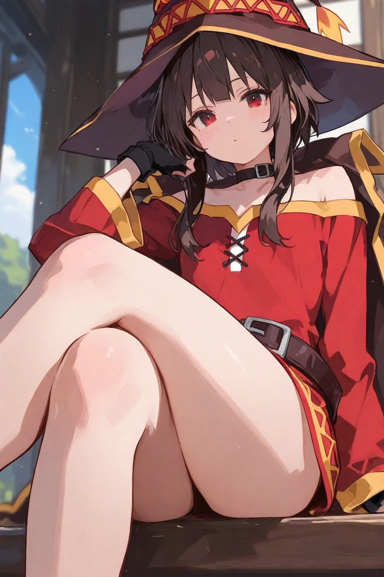 score_9, score_8_up, score_7_up, source_anime, 1girl, upshorts, panties, megumin \(konosuba\)