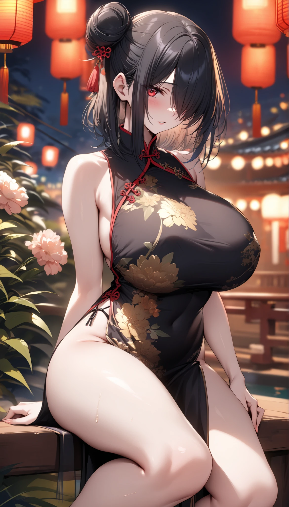 (masterpiece:1.3, Highest quality, 超High resolution, Very detailed), (Realistic:1.1, photoRealistic:1.4), Beautiful illustrations, Perfect lighting,Written boundary depth, Beautiful detailsまでこだわった髪, Beautifully detailed face, Beautiful details, Beautiful clavicle, Beautiful body, Beautiful and juicy breasts,View your viewers, 1 Girl,Perfect Face, Cute and symmetrical face、Baby Face、((Shiny Hair)),((Night cityscape、Blurred Chinatown at night)),(かわいいsmile, smile)、Sexy Body、(masterpiece),(Highest quality:1.3),8K,Very clear,(Ultra-realistic), One Girl,Wide Shot,((Large Breasts)),Wide Hips,Beautiful feet, Captivating woman、(masterpiece、Highest quality、Very detailedな)、((1 Girl))、((Black short hair))、black eye、((とてもLarge Breasts))、Cleavage、(Highest quality,4K,8K,High resolution,masterpiece:1.2),Very detailedな,(Actual,Realisticに,Realisticに:1.37), 超High resolutionの顔,(((Sexy tight Chinese dress)))、(((Jiangshi)))、(((Pale skin))),Thick Hips,((Mini cheongsam with slits)),(((金の刺繍が施されたとても繊細な花柄のMini cheongsam with slits)))