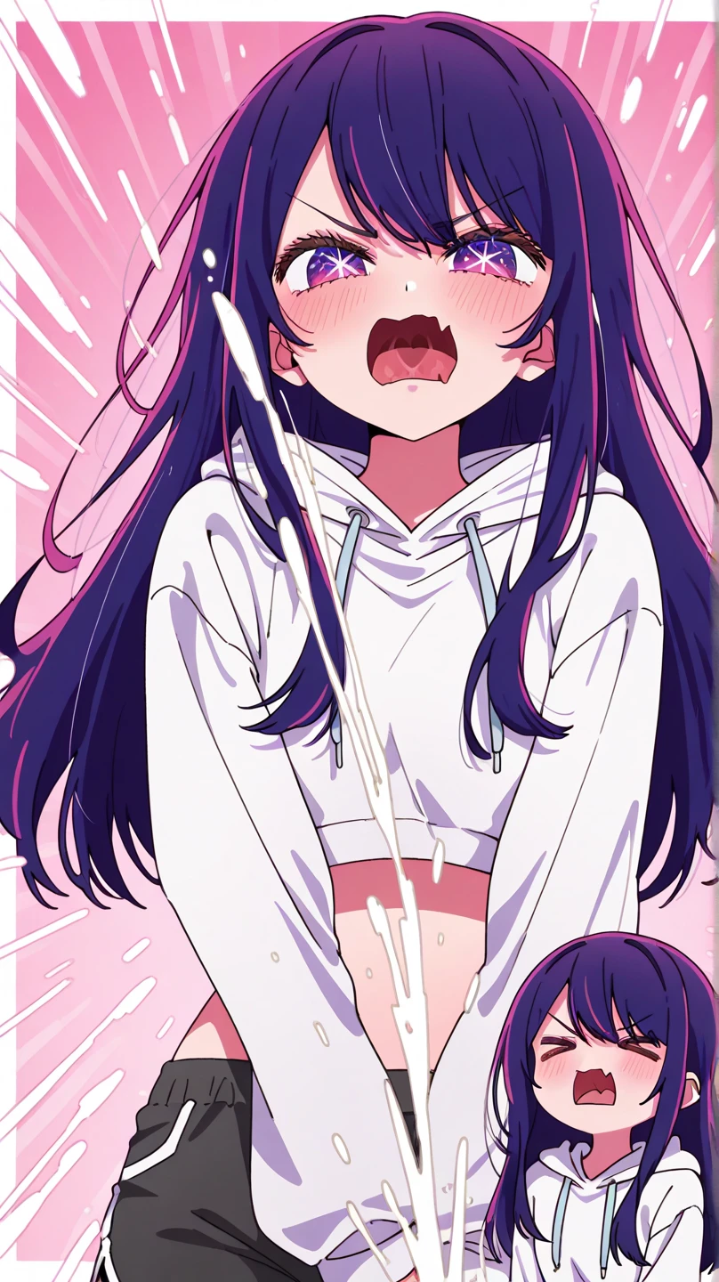 (masterpiece), best quality, expressive eyes, perfect face, a man get transformed into a little toddler girl, solo, blushed, black hair, long hair, red baseball cap, brown eyes, (full body), open mouth, get electrocuted, pink electricity, bare foot, cute pink baby onesie, in daycare, diaper