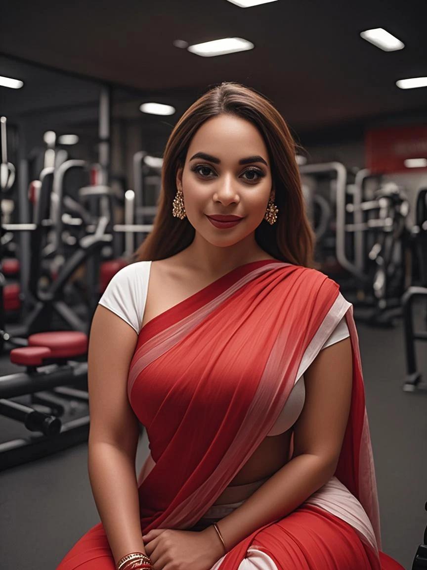(masterpiece, best quality:1.2), 1girl, solo, anu, original face,  wearing gym outfit, sports bra and mini shorts, showing her deep cleavage and tits, nsfw, with a bust size of 36, waist size 30, hip size 34, wearing hijab, looking at the viewer, with a background of a gym interior, ultra realistic, UHD, 8K