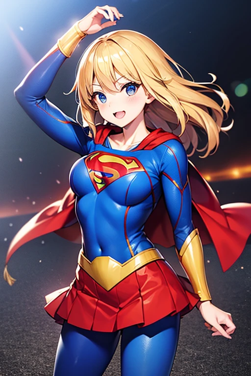 Transform Supergirl with enormous tits into a pop art icon, with bold, vibrant colors and dynamic shapes, creating a visually striking and energetic composition. (full body:1.5)