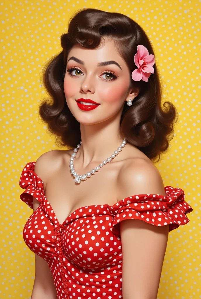 In this vibrant illustration inspired by vintage pinup art, Bulma from DBZ exudes retro charm. Sporting a red lipstick and a playful polka dot ensemble, she embraces the vintage fashion aesthetic. Her high-waisted shorts and cropped top perfectly accentuate her figure, while her wavy blue hair adds a touch of uniqueness. Set against the backdrop of a prop plane, this artwork pays homage to the classic pinup style of artists like Gil Elvgren or Alberto Vargas, capturing the essence of a bygone era, blending, smooth, serious, detailed expressions, artstyle, detailed eyes, HDR, UHD, 64k, RTX, sharp, sharp focus, highly detailed, intricate detail, professional, artistic flow, ultra detailed, high resolution photography