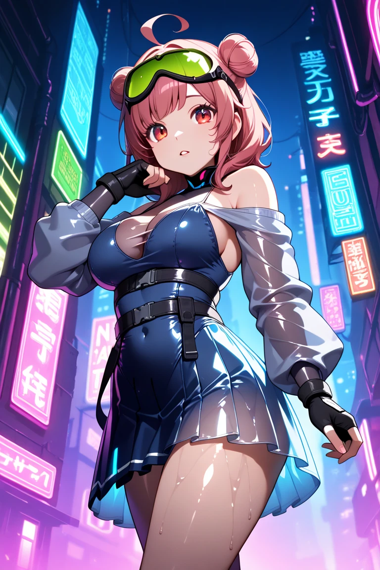 maid girl,(((1girll))),((Anime maid girl seductively walking down the street with extremely cute and beautiful orange hair)),

(Large breasts:1.4),crisp breasts,Fluffy breasts,H cup bust,bust up,bulging bust top,(((Orange double tail hair:1.35,Colored inner hair,double tails,Ear breathing))),((Heterochromia,eye1 orange,eye2 red,Perfect eyes,Upturned eyes:1.3,Beautiful detailed eyes,fine detailed beautiful eyes:1,big highlight on eyes:1.2,slanty eyes)),((Fat)),(((Glossy glossy skin:1.5,Bright Skin: 1.5,dark tanned skin,Shiny skin,very shiny skin,shining body,plastic glitter skin,exaggerated shiny skin))),(spider lower abdomen,Narrow waist,Wide buttock,atheletic body,inflated legs,delicate detailed fingers,Detailed body,detailed arms,human hand,(Detailed face)),

Cute,slutty,Seductive,Erotic,(((NSFW))),

zettai ryouiki,(maid headdress),Maid uniform,headdress,(maid),Sleeveless,Mini skirt,Boots,cleavage cutout,Bare legs,Clothes with a lot of lace frills,(detailed outfits,Detailed clothes),

(Dynamic pose:1.0),solofocus,cheerfulness,((Open mouth)),,Centered,Scale to fit the dimensions,Rule of thirds,

Outdoors,((Night view)),(Very beautiful urban neon synthetics,Cyberpunk night street background:1.5,Dark sky,Thick clouds),Future vehicles,((Neon lights)),Thick clouds,(Cyberpunk Style,Neon lights, (Synthetic wave theme background), Lonely streets),(((Detailed background:1.25))),

(Best quality),(high resolution),(Sharp focus),(Ultra detailed),(Extremely detailed),(extremely high quality artwork),8K_the wallpaper,(Extremely detailed CG 8K),(Very fine 8K CG),((hyper super ultra detailed perfect piece)),Flawless,(((Masterpiece))),illustration,Vibrant colors,(Intricate),High contrast,Selective lighting,Doubleexposure,hdr (HighDynamicRange),Post-processing,Background blur,