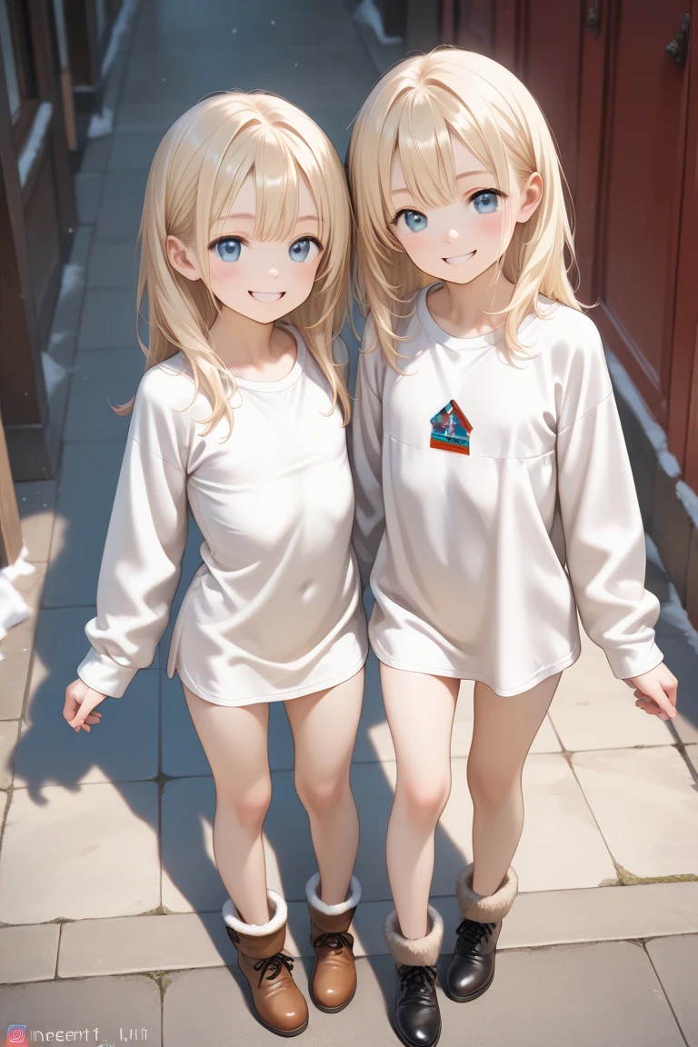 Dynamic posing, dynamic angle, Arrange pose,Top quality work，Show Legs，((short wavy Creamy Golden Blonde hair)),(Creamy Blonde hair),(short hair),(wavy hair),(golden eyes), 16 years old, lovely red lips, Rose cheeks, Pretty Face, A perfectly proportioned face, (casual home clothes),  wearing long oversized shirt and panties, white stockings，in her room，full-body view， amazing, Large round chest、Beautiful eye details、Beautiful eyelashes、beautiful double eyelid,  with blush cheeks, shy