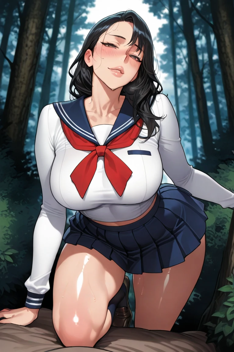 (((((A person with dark skin, Muscular))))), ((thick thighs, 非常にLarge Breasts,、Strong Body、), Black long hair, alone, Glowing Skin, it was foggy, ,Bridge pier, Bristles,Are standing、Big body women、naked,Strong Body、pubic hair,Muscular in the forest,Composition from the front,Muscular and wide hips,Muscular and wide torso,Muscularの, Widebody,thick, Muscularの腕,thick, Muscularの脚,Muscular and broad shoulders,bodybuilder,nakedの美しい女性,Large Breasts,long, saggy breasts,,Deep purple eyes,Woman with beautiful face,Expressionless,,,Strong Woman,Right in front of the viewer,,Muscular女性,Big body and broad shoulders,thick Women,naked,sexy,Stand in front,全naked,正面にAre standing女性,真っ直ぐにAre standing,Fleshy ladies,Plump woman,Chubby woman,Fat woman,Fleshy ladies,,cave,ponytail,Small size sailor suit woman,School girl in uniform,,In underwear,Panties,へそまで伸びたpubic hair