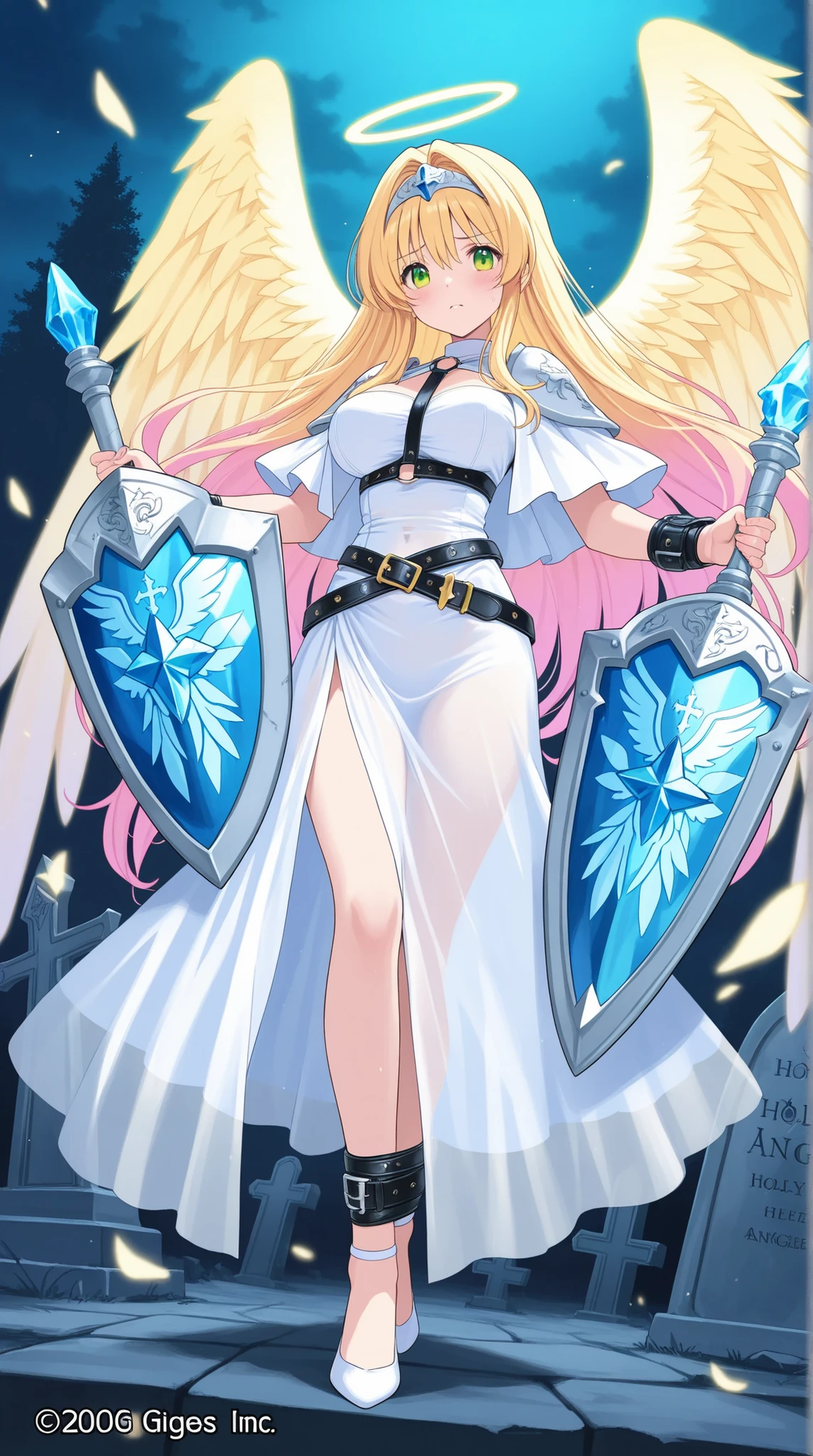  Female Angels, colorful angel wings,  see-through inner , Pure Belt Bondage,  Crystal Shield , Holy Grave,  precise engraving , 