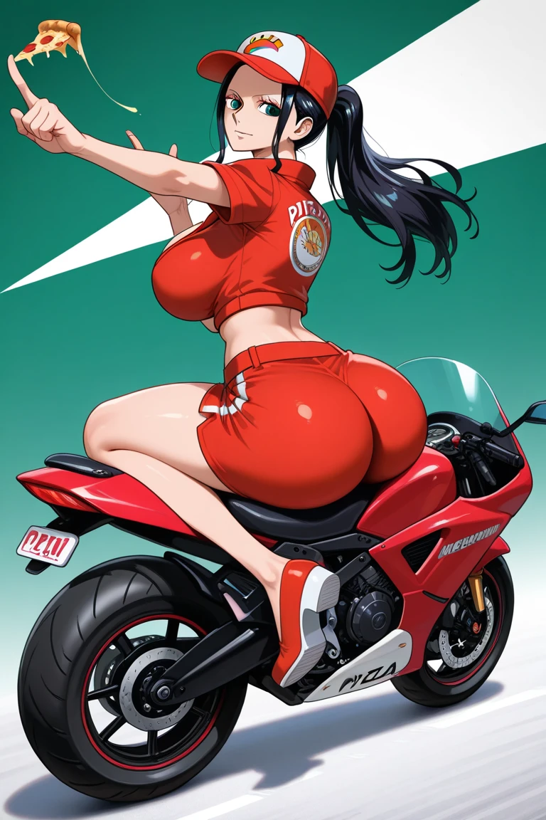 Terayama Reiko ride the motorcycle, the rider woman, tight red suit, perfect body, thicc, sexy driving pose, shot from several view,