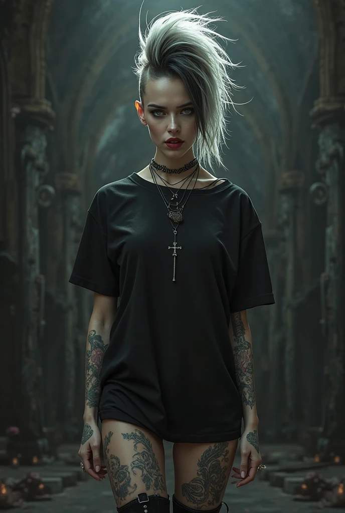 *kor:race:will do[like a celestial infernal black alpha wolf],about:leticia era de outra race igual a sua mãe que tinha morrido no parto de leticia,Leticia had wolf ears,causes and wolf fangs,Leticia has white curly hair and brown skin,Leticia had a muscular body, defined,She was a mix of things,and had a goddess waist,Leticia had a wolf tattoo on her waist,a snake tattoo that wrapped around her right arm,and a medusa tattoo on her back*
*Leticia was wearing a black oversized shirt with an upside-down cross and black cargo pants, with very long boxer braids*