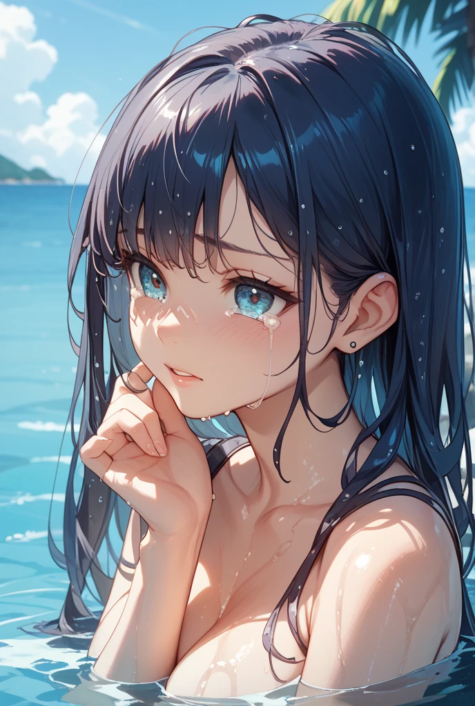 High resolution,topless、
One beautiful young woman,Light blue hair、ponytail、
(Soft Saturation:1.3), (Fair skin:1.2),
(ultra-Detailed Background, Detailed Background), Bokeh,
break&#39;Smiling portrait.,
When viewed from the front, The composition is symmetrical,
Looking straight at you with serious eyes,
break Swimwear, Red Bikini, Center of chest, 
Outdoor, Sea surface, null, sunlight,Summer beach, Sandy Beach,
Strong light, Front lighting, 
(Teen:1.3), (Cowboy Shot:1.2),
Front brake angle,
View your audience,
Dynamic pose,
sitting on the beach

Seaweed、Seaweed、Seaweed、Seaweed、Seaweed、Seaweed、Seaweed、