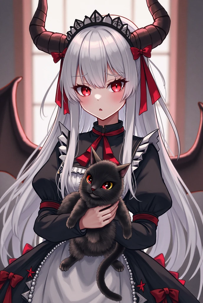 White hair，The cat's ears are black and bloody at the corners of the mouth