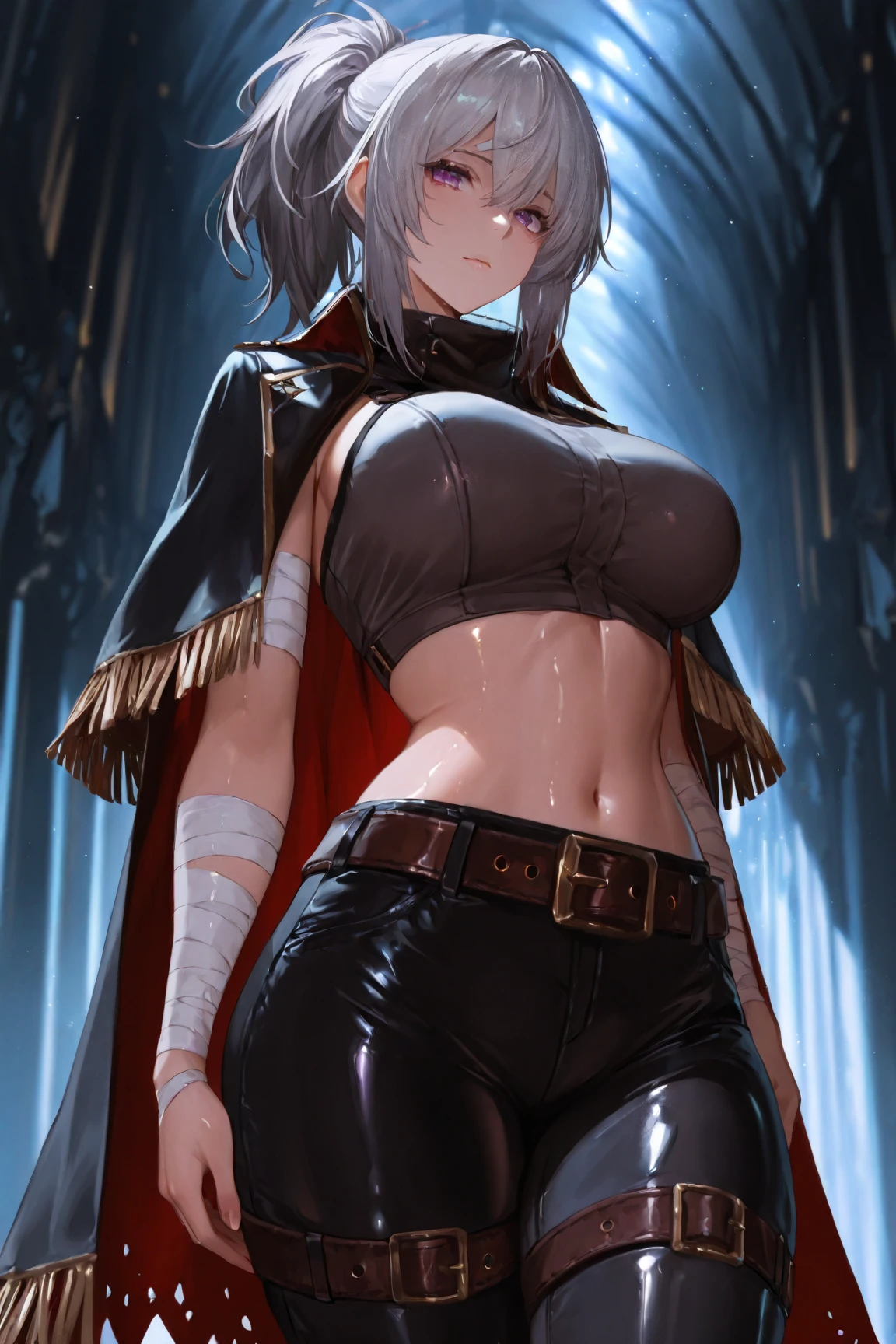 absurdres, highres, ultra detailed, (1 girl: 1.2), (((dark tanned skin: 1.4))), abs: 1.3, round ass, black necklace shoker, unity 8k wallpaper, a woman, wet, water drops, sweat, Dynamism, cinematic shot, intricate details, (lifting jacket: 1.3), grab ass, (visible skin: 1.3), sexy clothes, tease, playful expression, seductive pose, (masterpiece, ultra highres, detailed background:1.5), (intricate surroundings: 1.3), (elaborate scenery:1.3), (rich textures: 1.3), (detailed lighting: 1.2), (dramatic shadows: 1.2), (vivid color palette: 1.2), pool, body twisting, seductive pose, Dark hair, Short and ((Spiky) Pixie haircut), bright lighting, cyberpunk