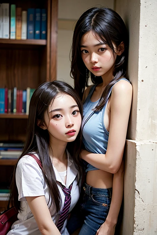 NSFW,4K,((Highest quality)),((masterpiece)),BREAK,((one girl)),(detailed),(in classroom),((One girl)),((perfect anatomy)),nsfw,((nude)),(naked),((12 years old)),((flat chest:1.5)),(stare at viewer with stern eyes:1.5),((one girl)),(bitting own lip:1.1),(angry:0.9),nose blush,(shamefull:1.2),(hime_cut hair),(beautiful hair),surprised, ((beautiful realistic face)),((skinny:1.3)),Beautiful Korean Women, Beautiful young Korean woman, Young and adorable Korean face, Gorgeous Young Korean Woman, Korean Girls, Girl cute beautiful face, Portraits of Korean female idols, Young and pretty Asian face, Cute natural anime face,Asian pretty face,((finely detailed face)),((glistening eyes)),((glistening eyes )),((large eyes)),(( pretty eyes)),((A bow tie)),(detailed),Perfect Face,((One girl)), ((clear eyes)),((show nipples)),((beautiful skin)),don't wear anything ,(upper body),(Equal left and right eyes), (nsfw:1.5),(show nipples),(don't wear anything),(nipples facing upwards), correct arm, (frilled panties),((Varsity Jacket)),(school skirt)