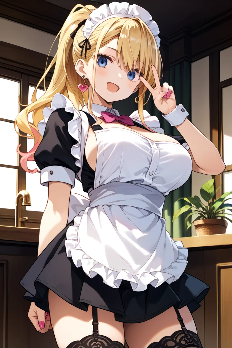 satohin reiko,1girl, twintails,blonde hair,maid bikini,rainy days, <lora:satoyinTEST:0.55>
