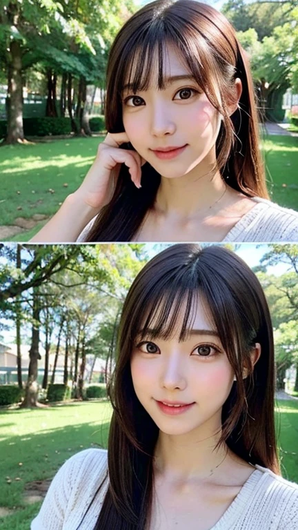 (8K, RAW Photos, Highest quality、masterpiece:1.2), (Realistic、Realistic:1.37), Japanese,like々Shii,  Laughter, View your audience, Sun glare,  Vibrant, elegant,Upper Body,soft, Natural light, Pay attention to hairstyles and facial features,A gentle and charming look,Contemporary fashion style,