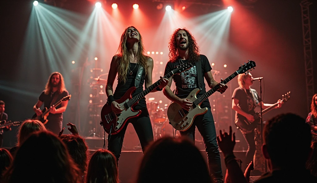 Michael Jackson and Britney Spears playing eletric guitar as a Heavy metal guitarists