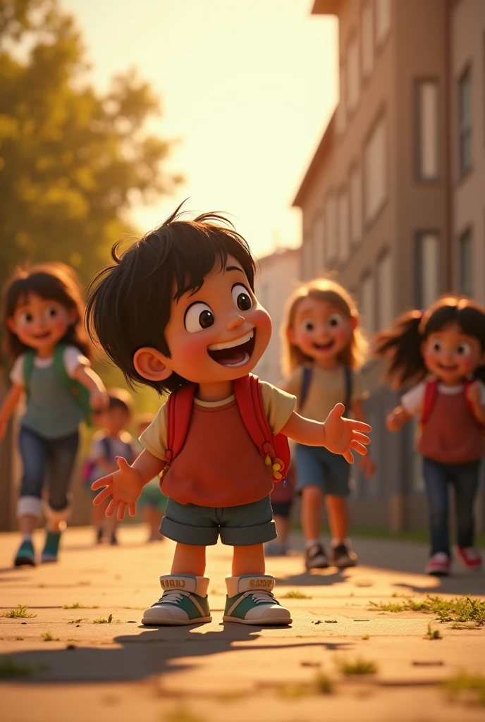 Create animated images of a child&#39;s school life from beginning to end, showing good and bad moments among classmates.