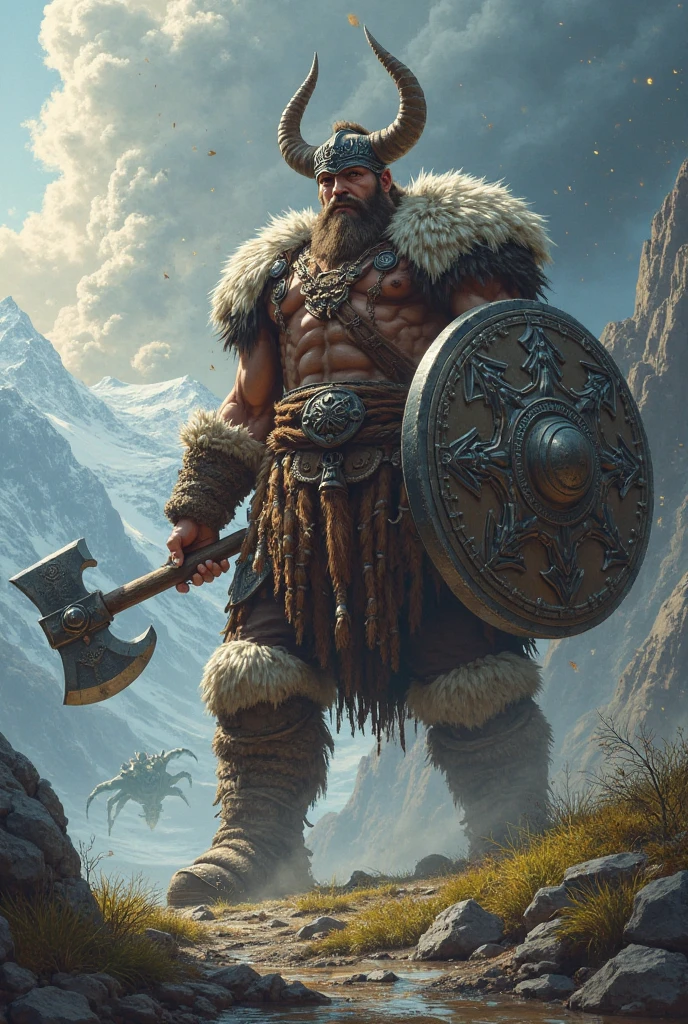 Axe on his shoulder 